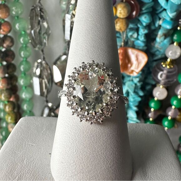 NWOT 9x12 oval cut Prasiolite w/ halo of cz diamonds in sterling silver ring! - Picture 11 of 11
